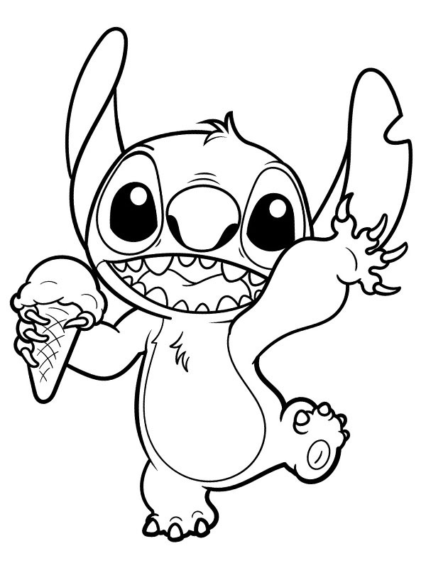 Image à colorier Stitch mange une glace