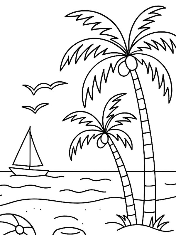 Plage avec des palmiers Coloriage Plage avec des palmiers Coloriage