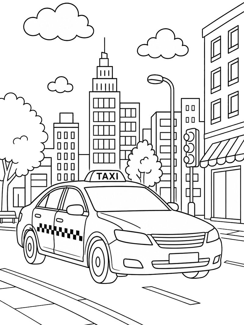 Taxi dans la ville Coloriage Taxi dans la ville Coloriage