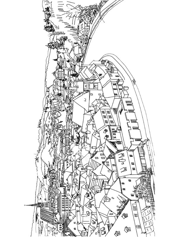 vue de la vieille ville de ceský Krumlov Coloriage vue de la vieille ville de ceský Krumlov Coloriage