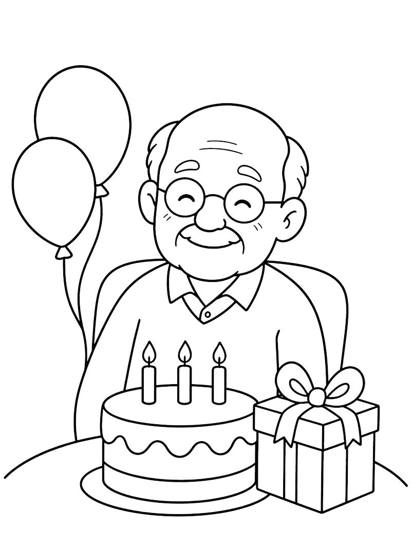 L'anniversaire de grand-père Coloriage L'anniversaire de grand-père Coloriage