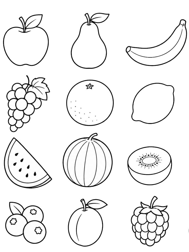 Différents types de fruits Coloriage Différents types de fruits Coloriage