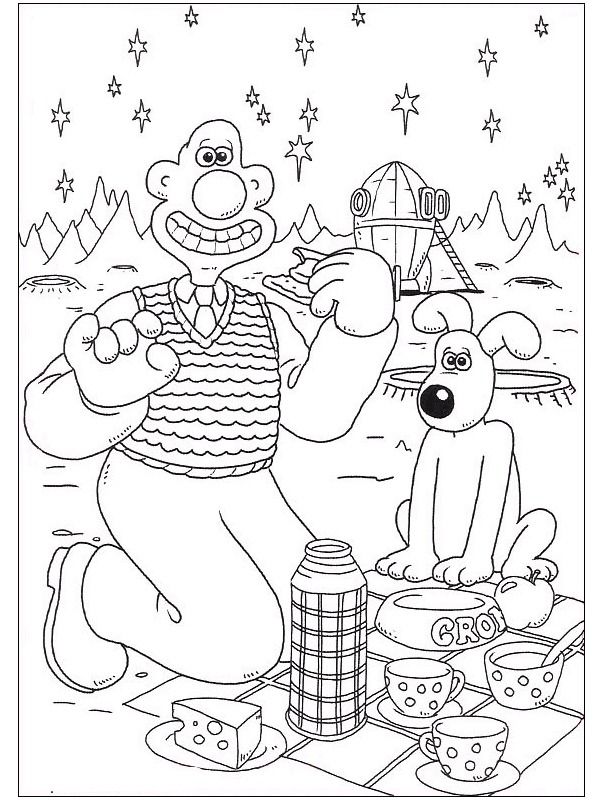 Wallace et Gromit pique-niquent Coloriage Wallace et Gromit pique-niquent Coloriage