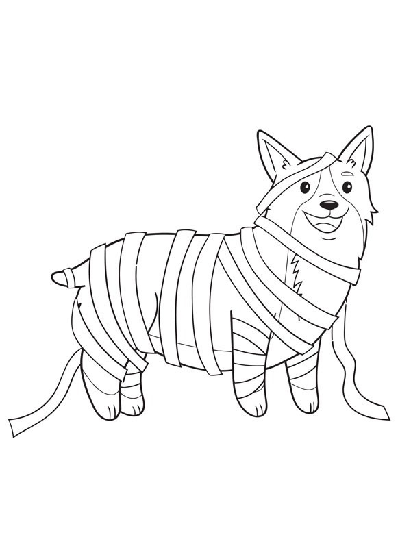 Chien gallois corgi Pembroke déguisé en momie Coloriage Chien gallois corgi Pembroke déguisé en momie Coloriage