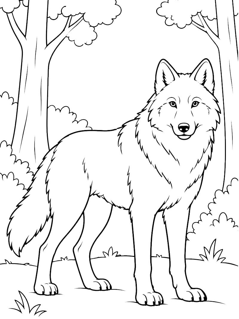 Loup dans la forêt Coloriage Loup dans la forêt Coloriage