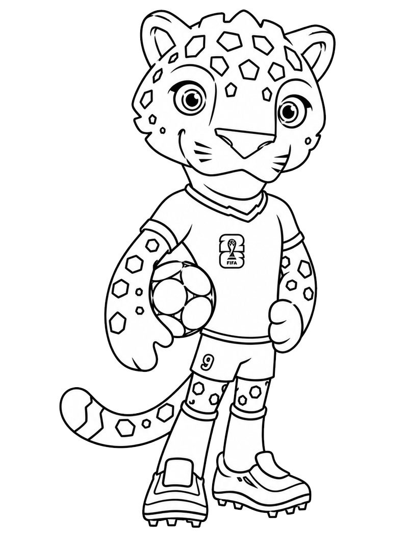 Zayu le jaguar (mascotte de la Coupe du monde 2026) Coloriage Zayu le jaguar (mascotte de la Coupe du monde 2026) Coloriage