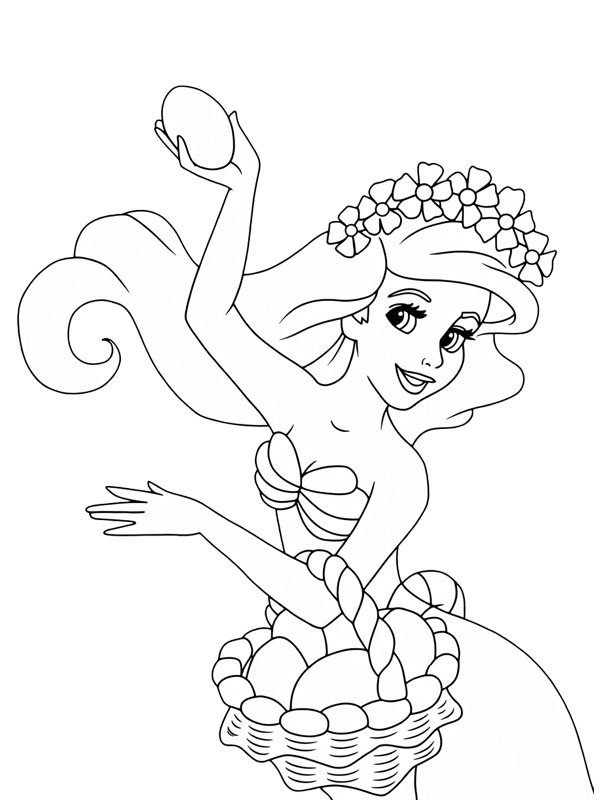 Sirène Ariel avec des œufs de Pâques Coloriage Sirène Ariel avec des œufs de Pâques Coloriage