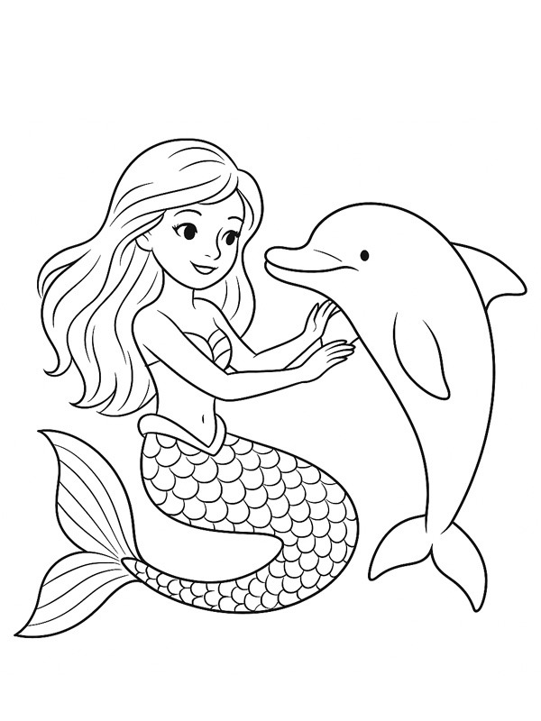 Sirène avec dauphin Coloriage Sirène avec dauphin Coloriage