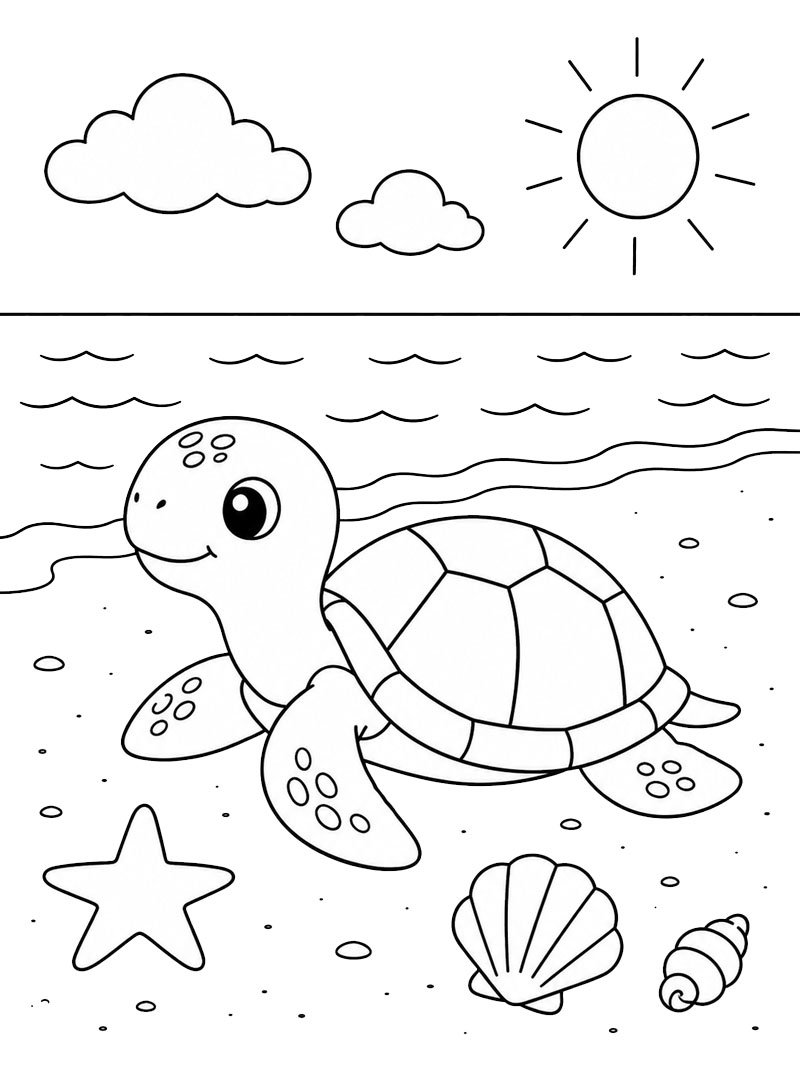 Tortue de mer sur la plage Coloriage Tortue de mer sur la plage Coloriage