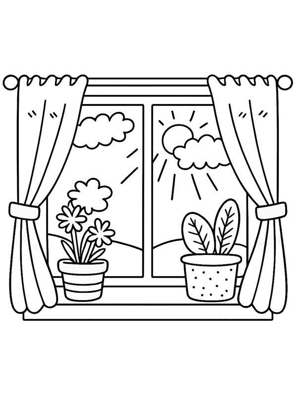 Le soleil brille &agrave; travers la fen&ecirc;tre Coloriage